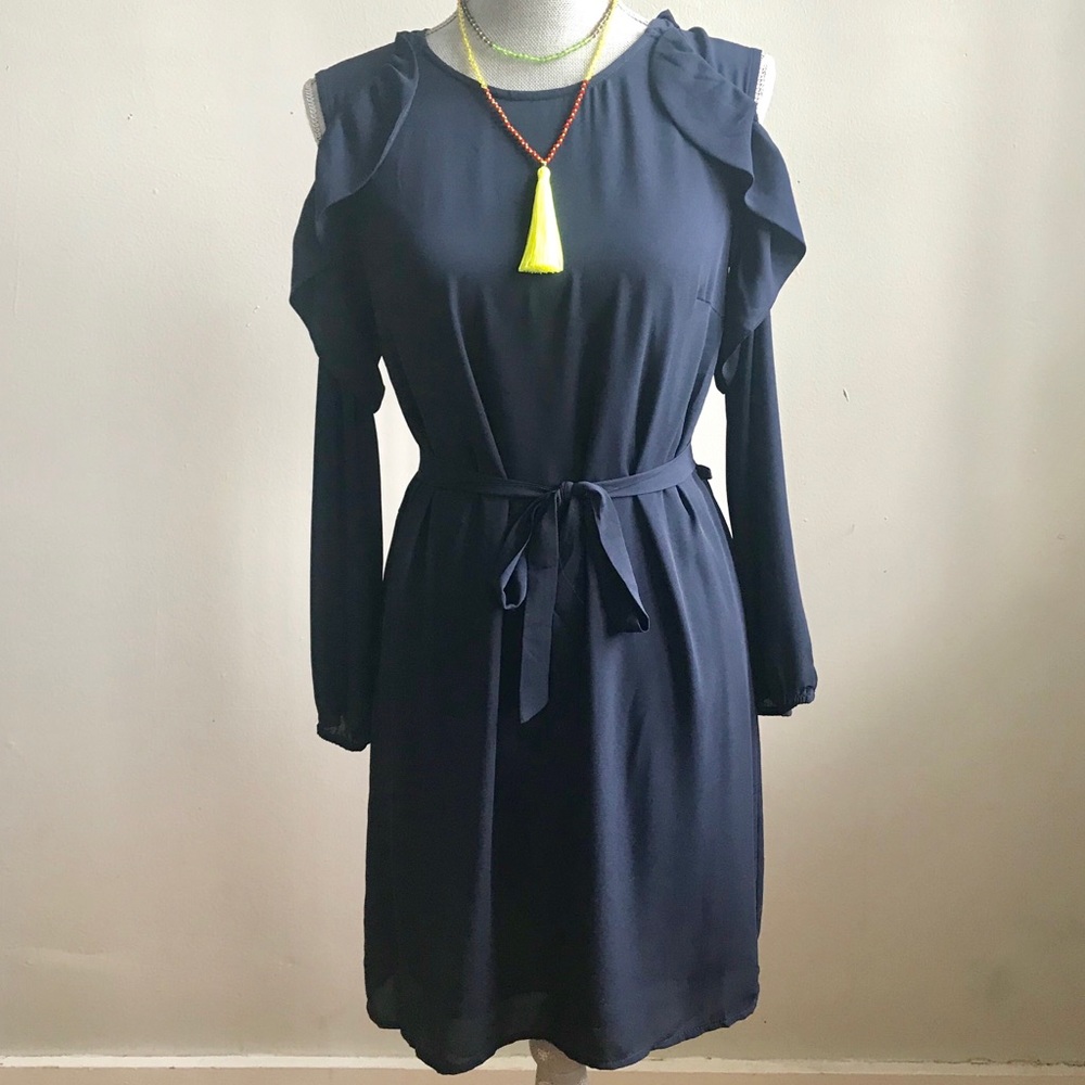 Navy Cold Shoulder Dress XS